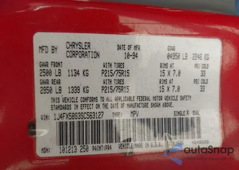 1995 Jeep Grand Cherokee Laredo z USA, uszkodzony, nr VIN 1J4FX58S3SC563127